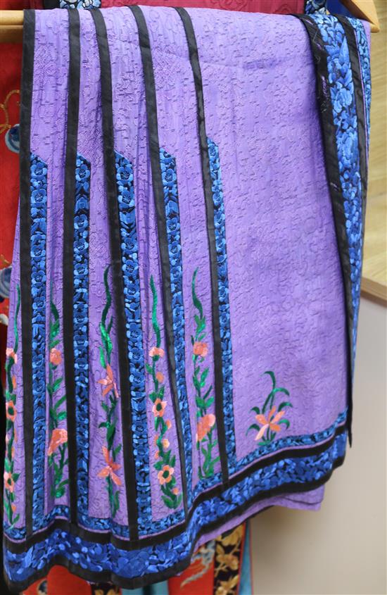 A purple silk multi-coloured embroidered skirt